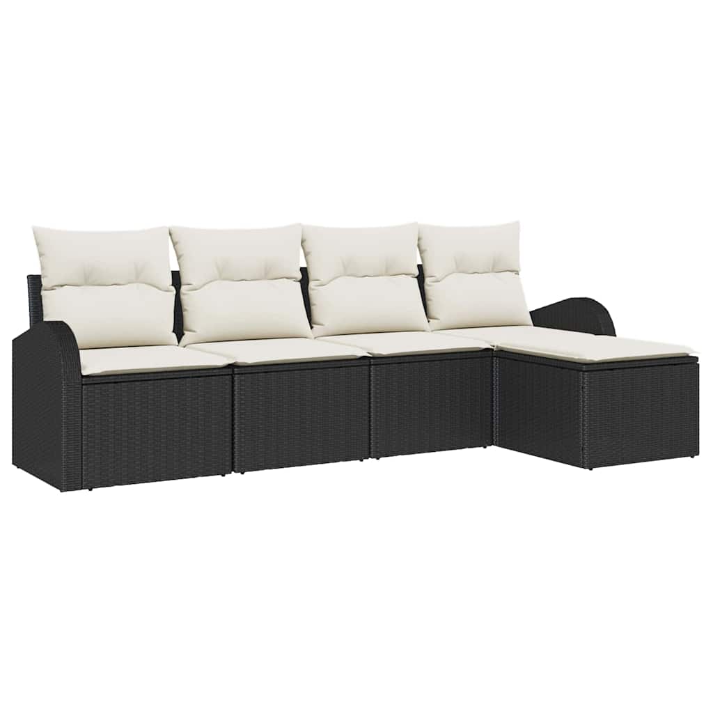 Bankstel met kussen met opslag 5 pcs Zwart en Wit poly rattan is nu te koop bij PeponiXL, paradijselijk wonen!