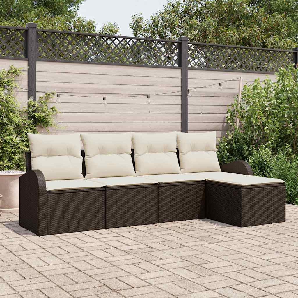 Bankstel met kussen met opslag 5 pcs Bruin en wit poly rattan is nu te koop bij PeponiXL, paradijselijk wonen!