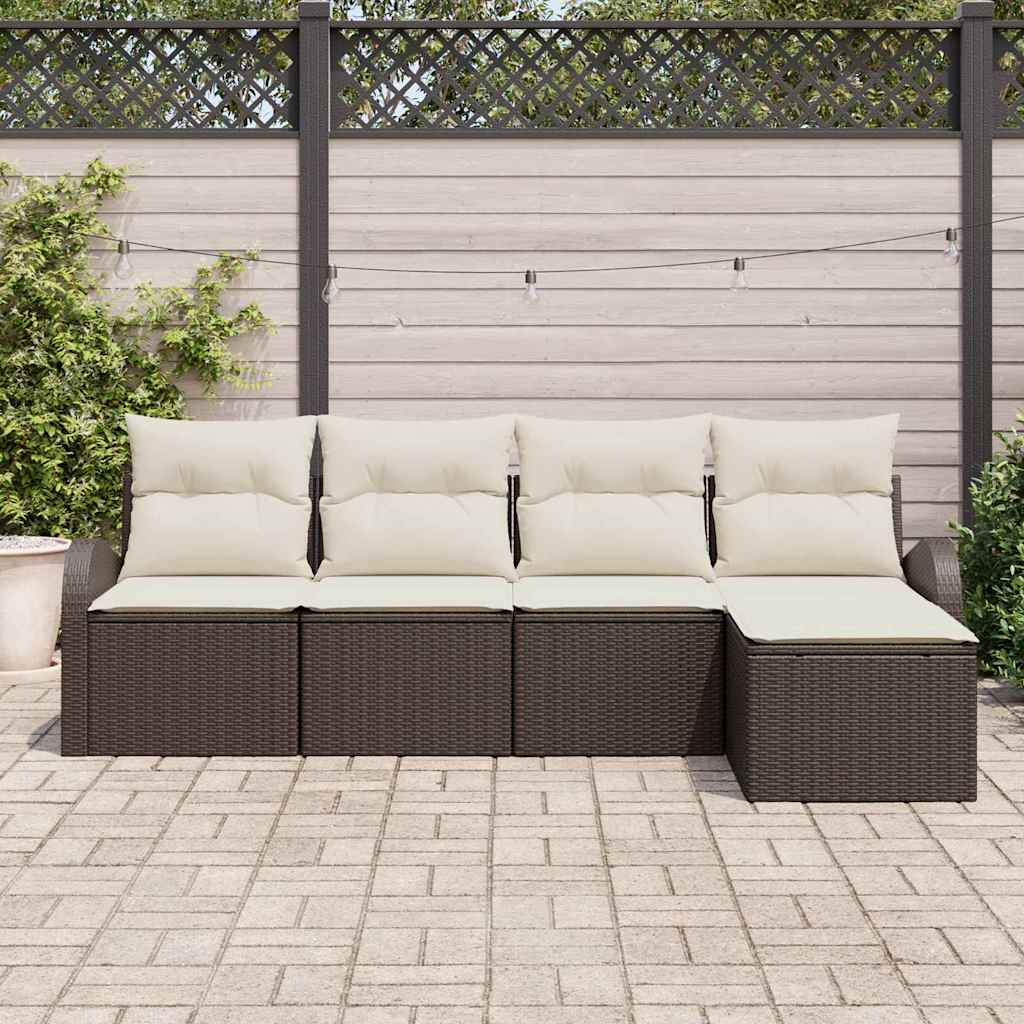 Bankstel met kussen met opslag 5 pcs Bruin en wit poly rattan is nu te koop bij PeponiXL, paradijselijk wonen!