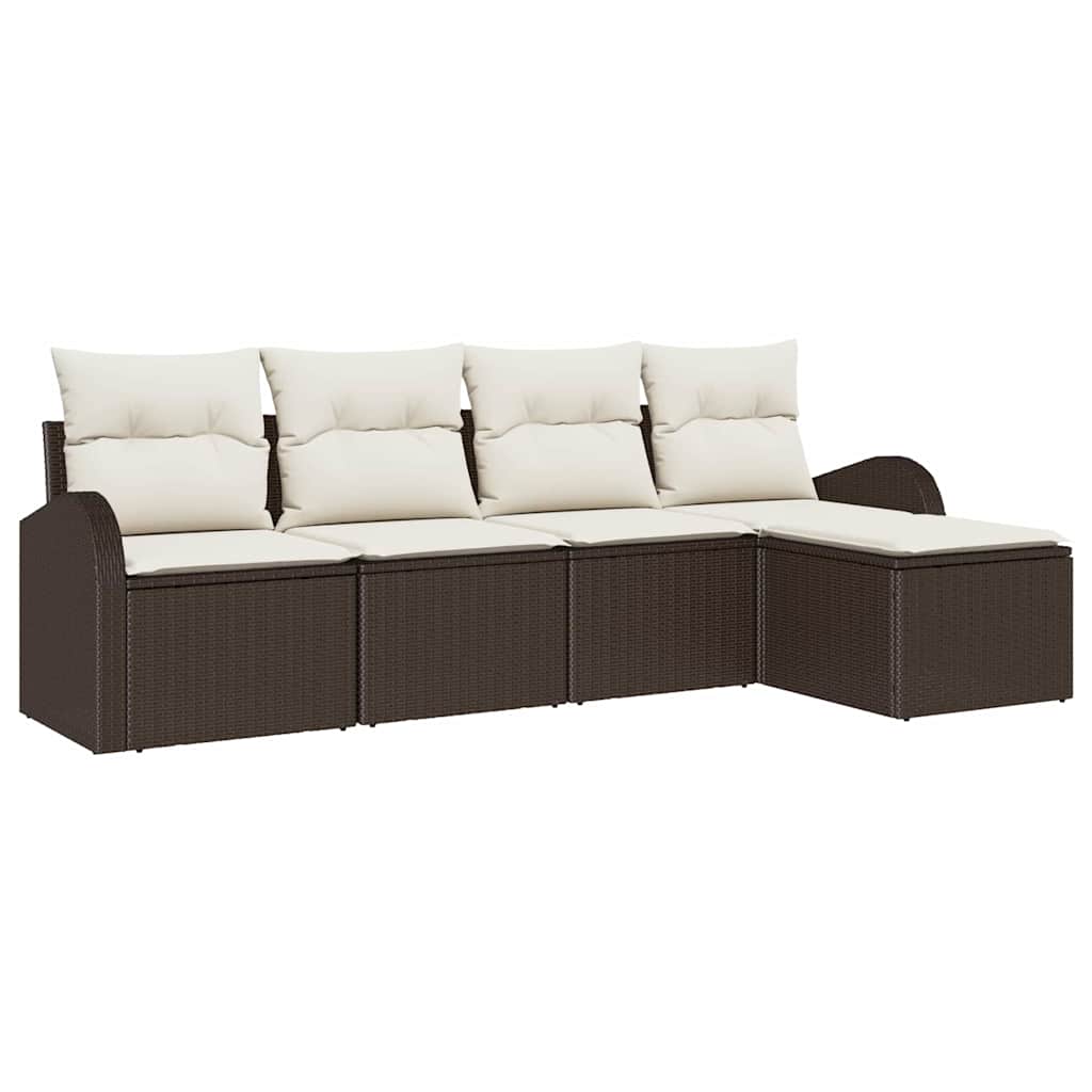 Bankstel met kussen met opslag 5 pcs Bruin en wit poly rattan is nu te koop bij PeponiXL, paradijselijk wonen!