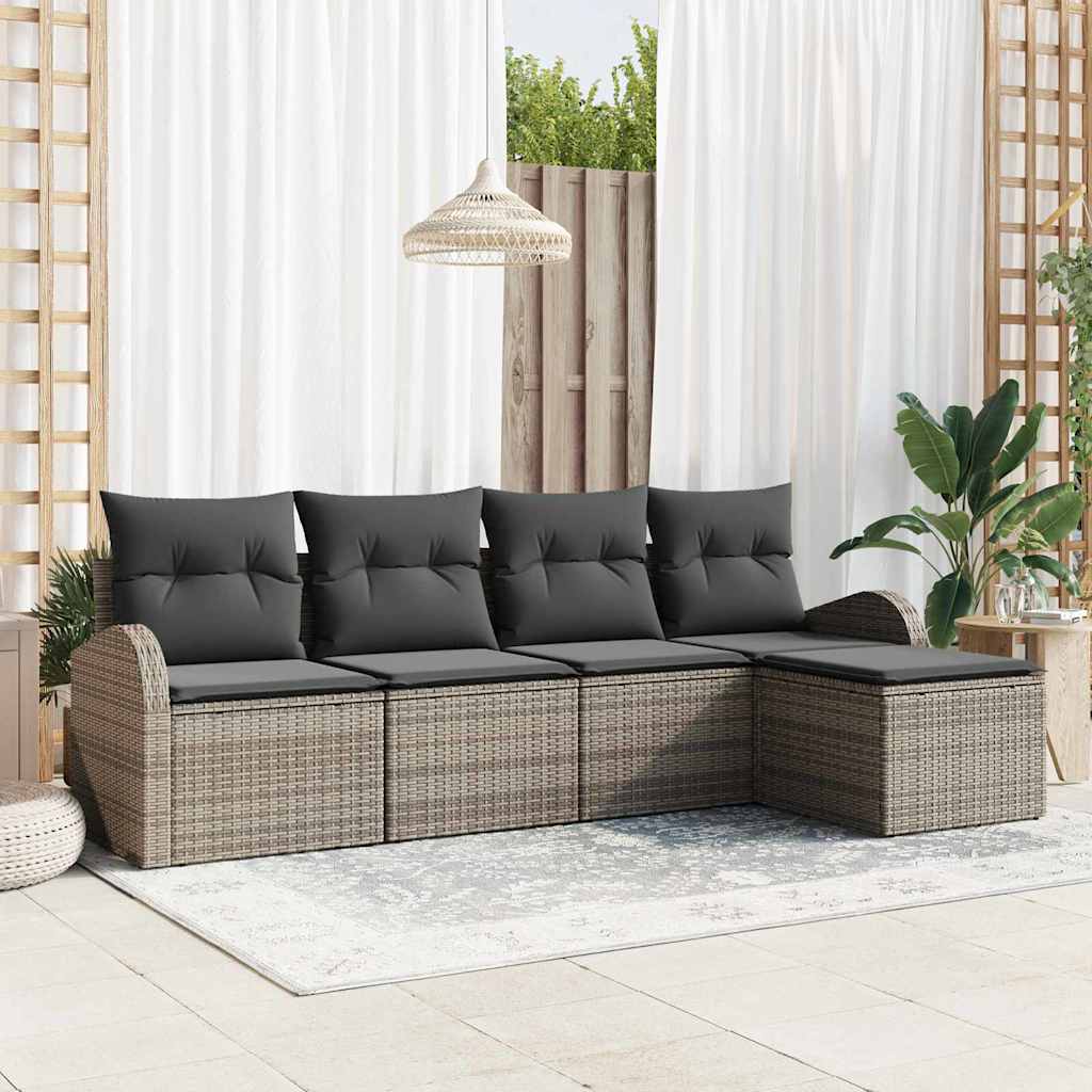 Bankstel met kussen met opslag 5 pcs Grijs poly rattan is nu te koop bij PeponiXL, paradijselijk wonen!