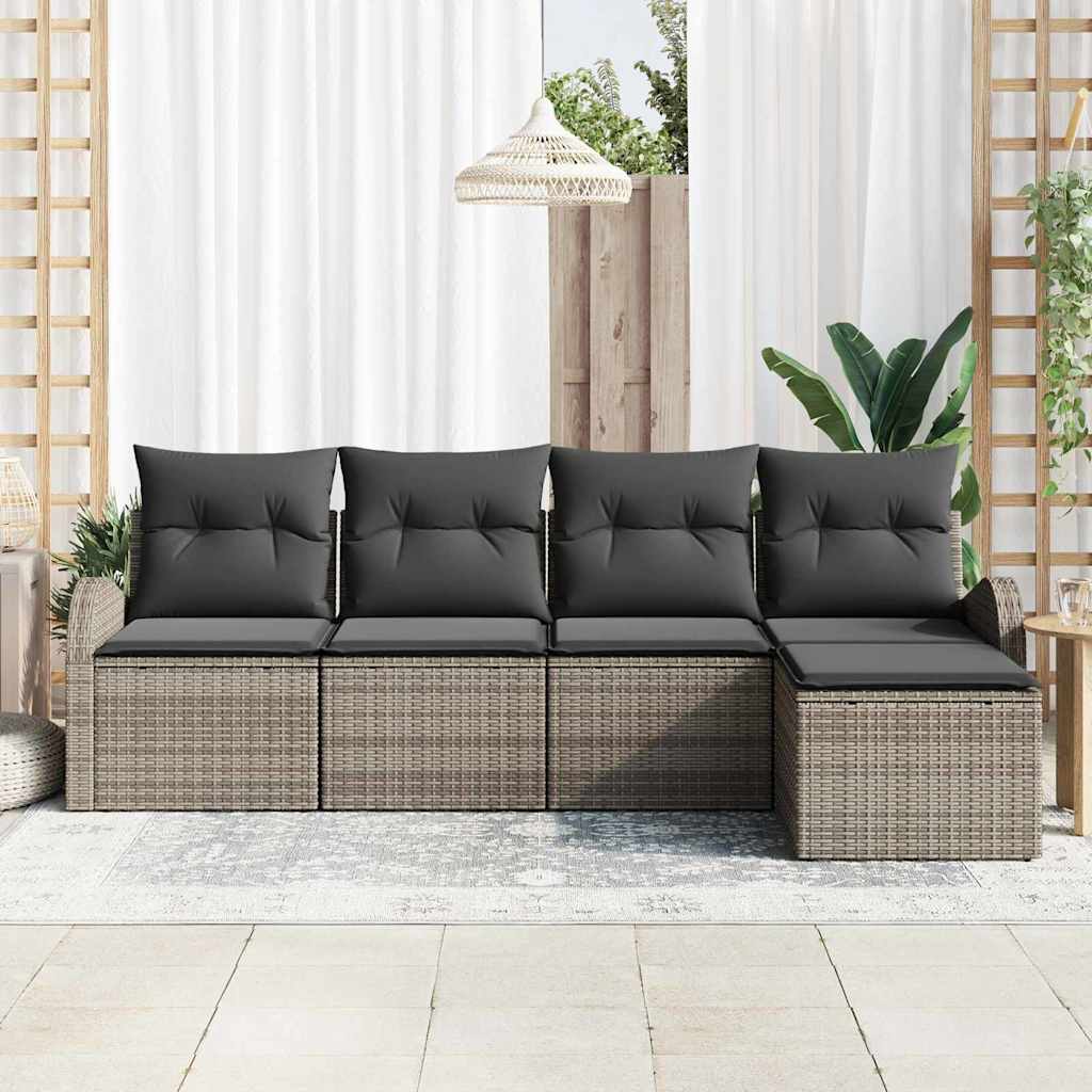 Bankstel met kussen met opslag 5 pcs Grijs poly rattan is nu te koop bij PeponiXL, paradijselijk wonen!