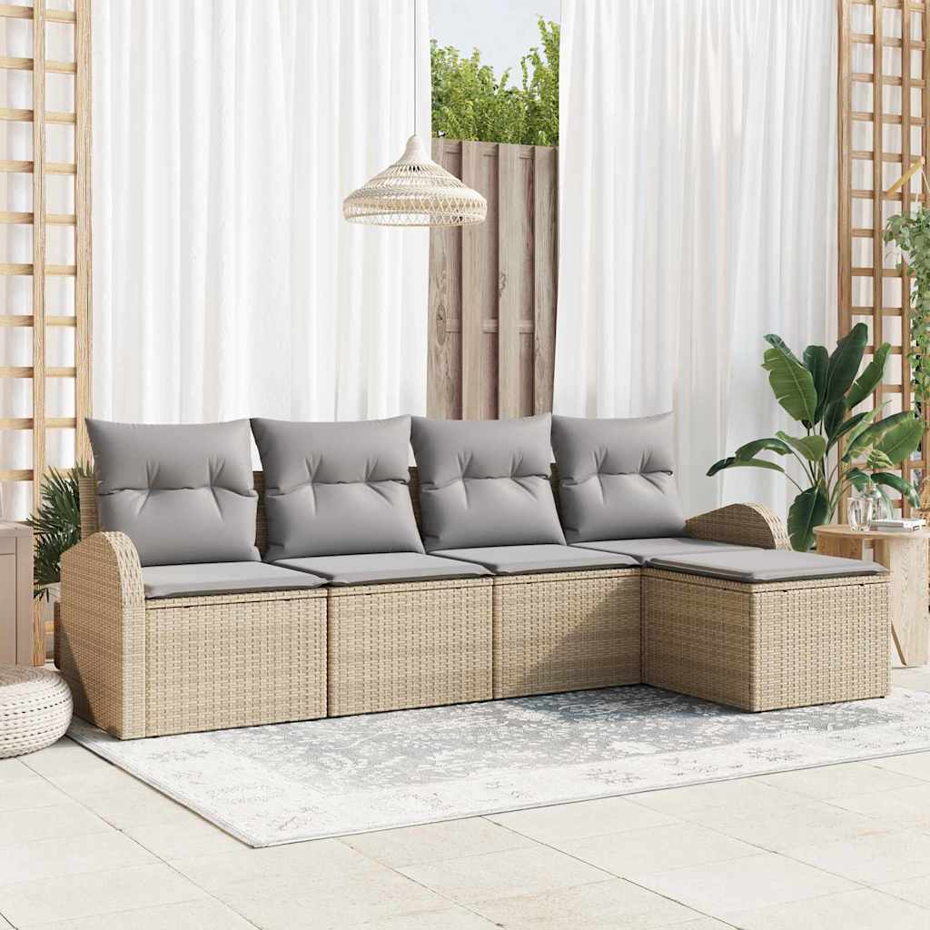 Bankstel met kussen 5 pcs Beige en Licht Grijs poly rattan is nu te koop bij PeponiXL, paradijselijk wonen!