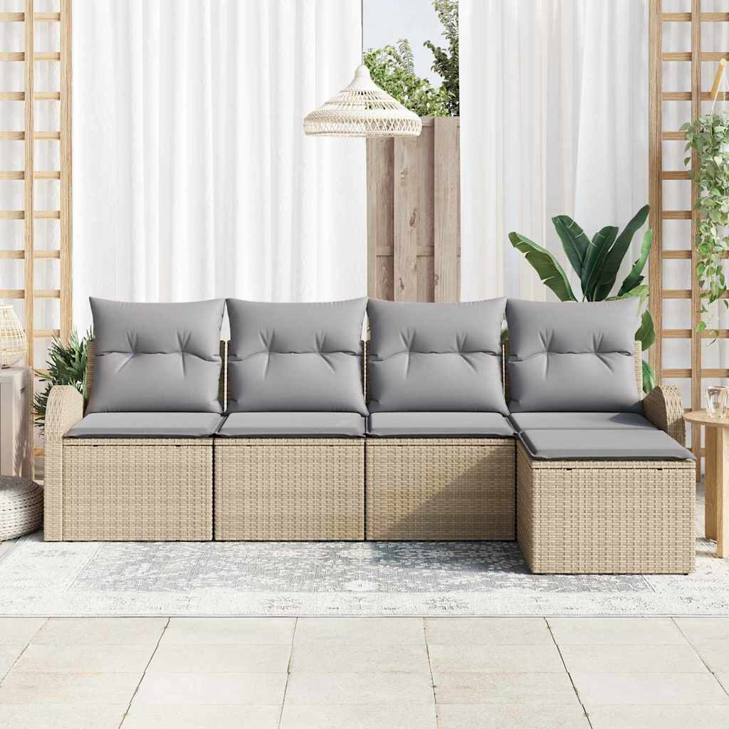 Bankstel met kussen 5 pcs Beige en Licht Grijs poly rattan is nu te koop bij PeponiXL, paradijselijk wonen!