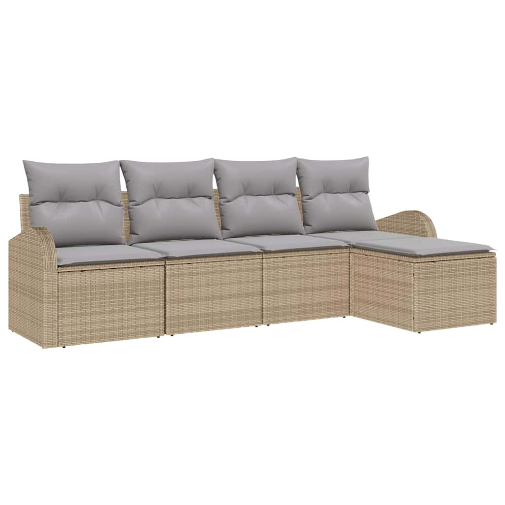 Bankstel met kussen 5 pcs Beige en Licht Grijs poly rattan is nu te koop bij PeponiXL, paradijselijk wonen!