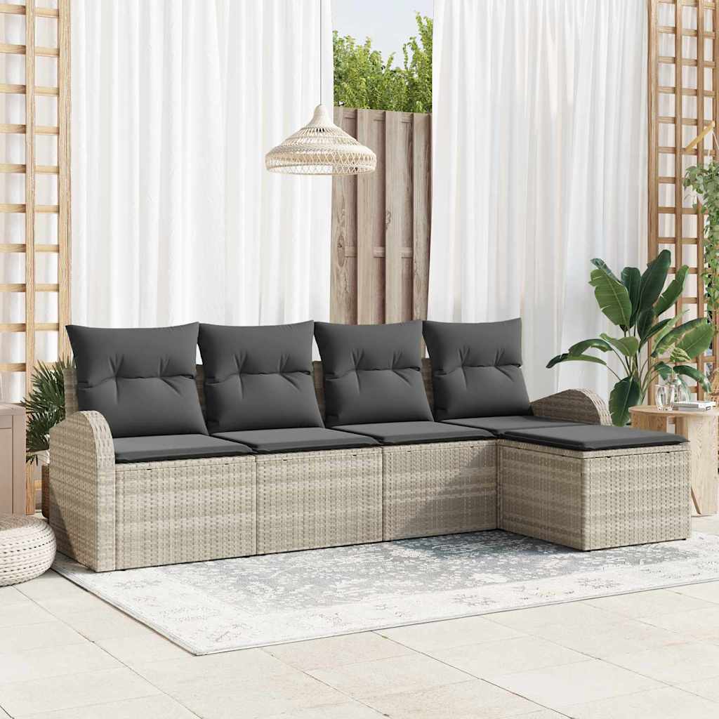 Bankstel met kussen met opslag 5 pcs Lichtgrijs poly rattan is nu te koop bij PeponiXL, paradijselijk wonen!