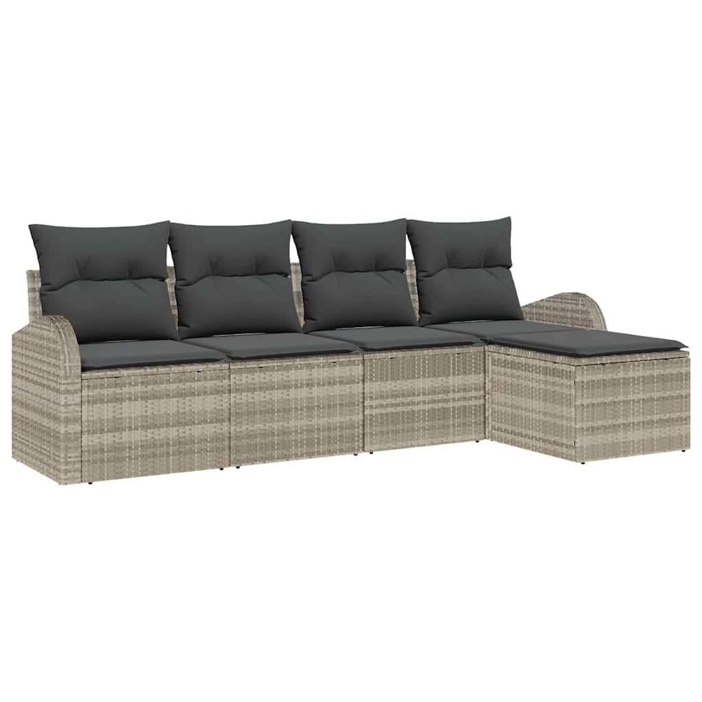Bankstel met kussen met opslag 5 pcs Lichtgrijs poly rattan is nu te koop bij PeponiXL, paradijselijk wonen!