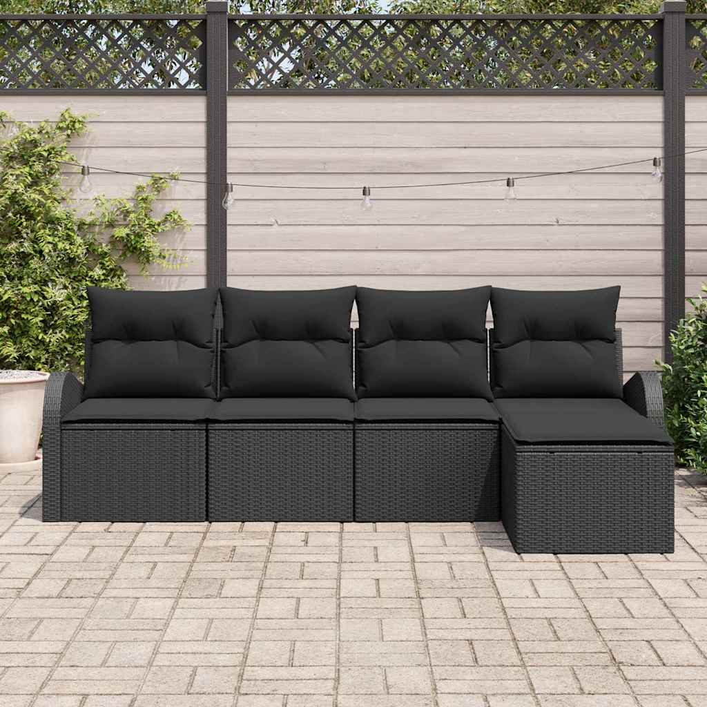 Bankstel met kussen met opslag 5 pcs Zwart poly rattan is nu te koop bij PeponiXL, paradijselijk wonen!