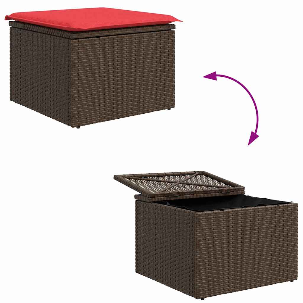 Bankstel met kussen met opslag 5 pcs Bruin en Rood poly rattan