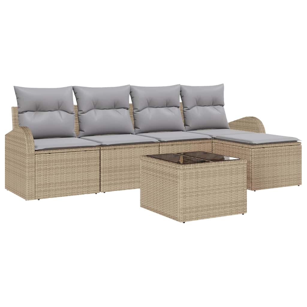 Bankstel met kussen 6 pcs Beige en Licht Grijs poly rattan is nu te koop bij PeponiXL, paradijselijk wonen!