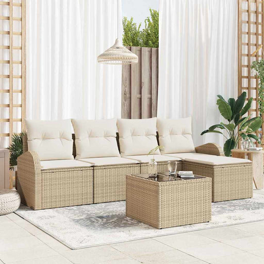 Bankstel 6 st Beige en Wit poly rattan is nu te koop bij PeponiXL, paradijselijk wonen!