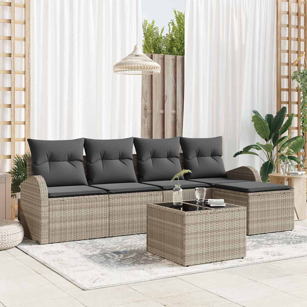 Bankstel met kussen met opslag 6 pcs Lichtgrijs poly rattan is nu te koop bij PeponiXL, paradijselijk wonen!