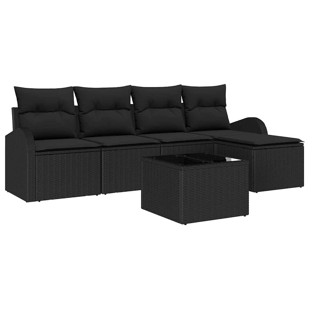 Bankstel met kussen met opslag 6 pcs Zwart poly rattan is nu te koop bij PeponiXL, paradijselijk wonen!