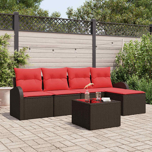Bankstel met kussen met opslag 6 pcs Bruin en Rood poly rattan is nu te koop bij PeponiXL, paradijselijk wonen!