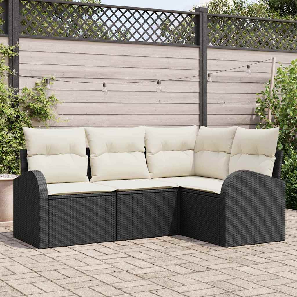 Tuinbankenset met kussen 4 pcs Zwart en Wit poly rattan is nu te koop bij PeponiXL, paradijselijk wonen!