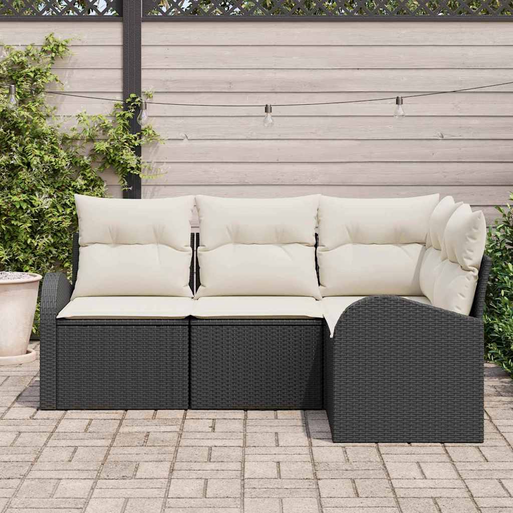 Tuinbankenset met kussen 4 pcs Zwart en Wit poly rattan is nu te koop bij PeponiXL, paradijselijk wonen!