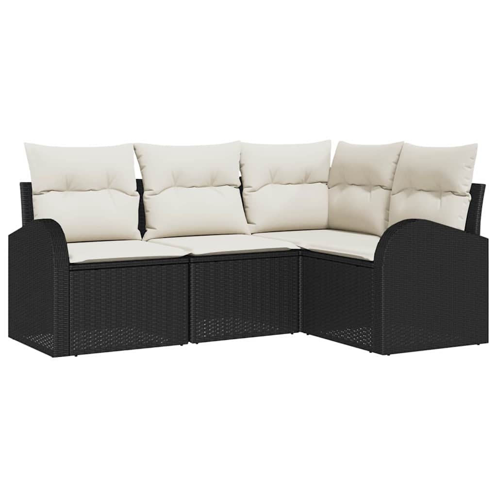 Tuinbankenset met kussen 4 pcs Zwart en Wit poly rattan is nu te koop bij PeponiXL, paradijselijk wonen!