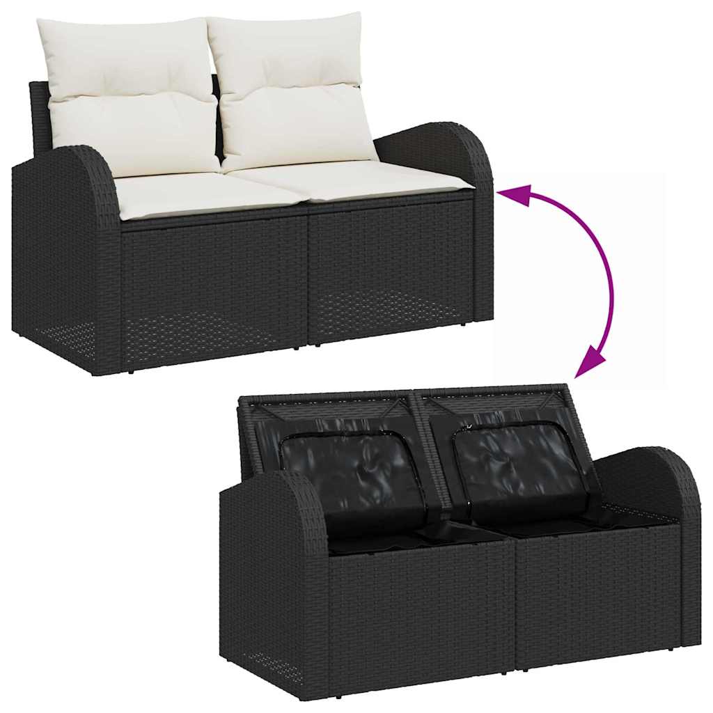 Tuinbankenset met kussen 4 pcs Zwart en Wit poly rattan is nu te koop bij PeponiXL, paradijselijk wonen!