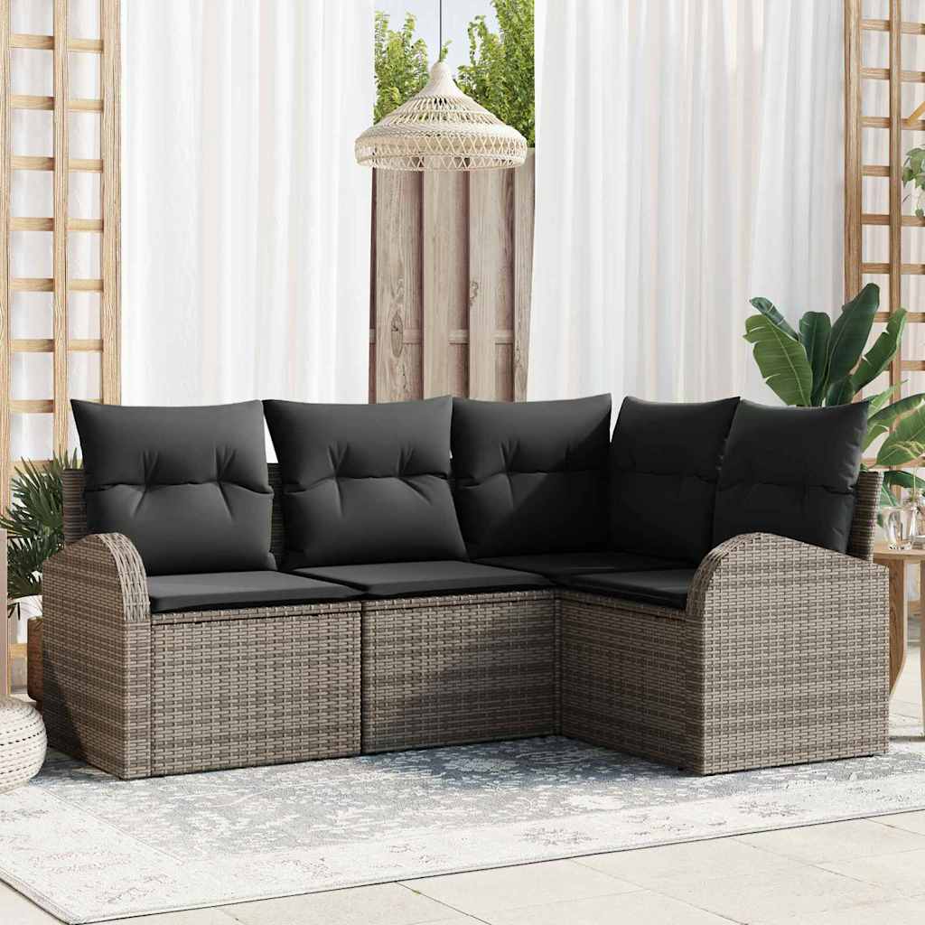 Tuinbankenset met kussen met opslag 4 pcs Grijs poly rattan is nu te koop bij PeponiXL, paradijselijk wonen!