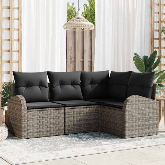 Tuinbankenset met kussen met opslag 4 pcs Grijs poly rattan is nu te koop bij PeponiXL, paradijselijk wonen!