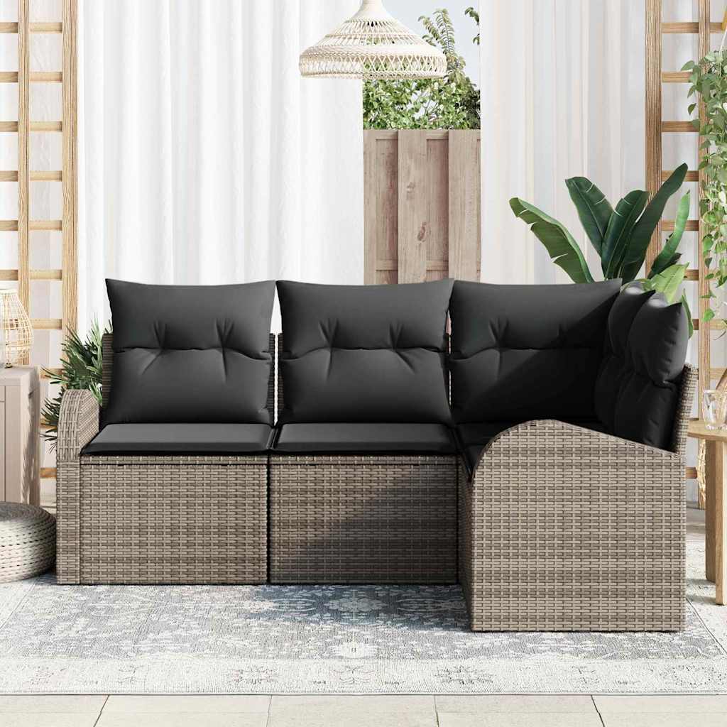 Tuinbankenset met kussen met opslag 4 pcs Grijs poly rattan is nu te koop bij PeponiXL, paradijselijk wonen!