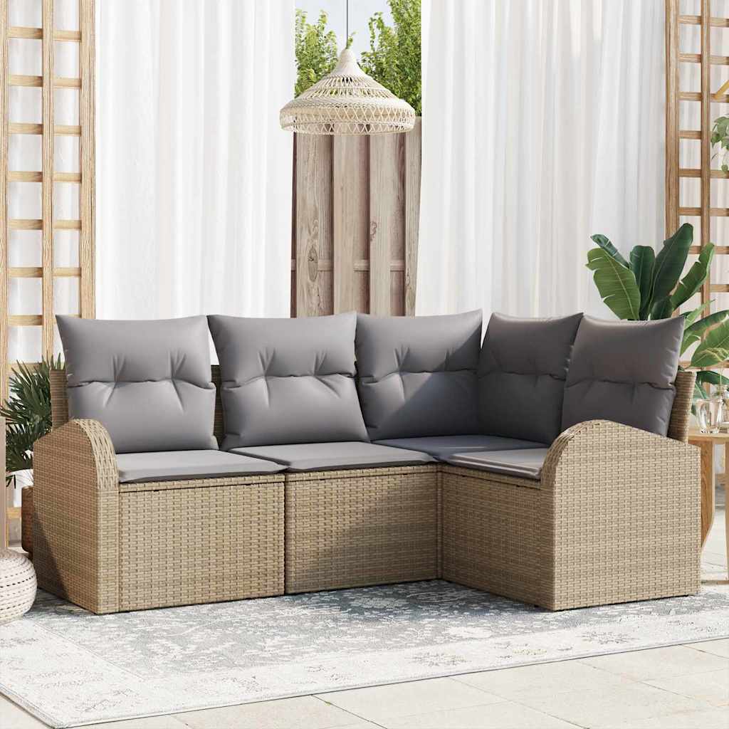 Tuinbankenset met kussen 4 pcs Beige en Licht Grijs poly rattan is nu te koop bij PeponiXL, paradijselijk wonen!