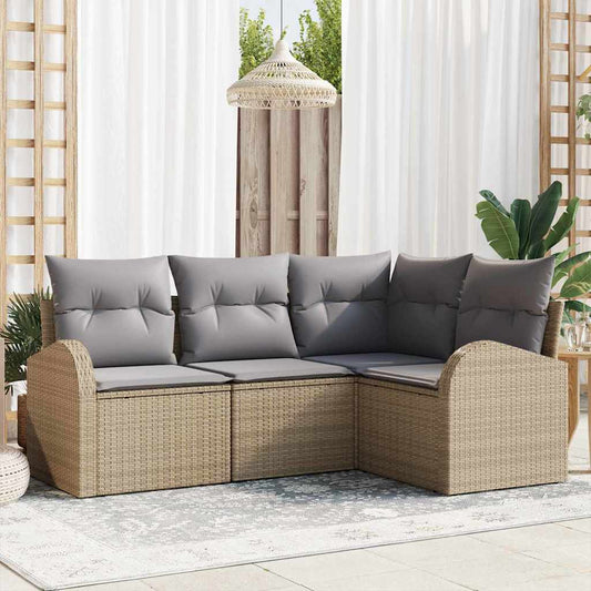 Tuinbankenset met kussen 4 pcs Beige en Licht Grijs poly rattan is nu te koop bij PeponiXL, paradijselijk wonen!