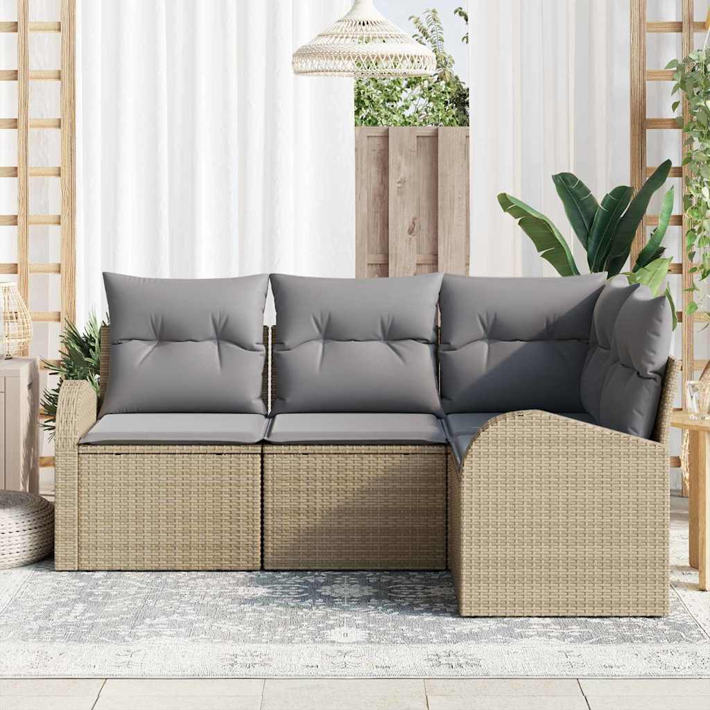 Tuinbankenset met kussen 4 pcs Beige en Licht Grijs poly rattan is nu te koop bij PeponiXL, paradijselijk wonen!