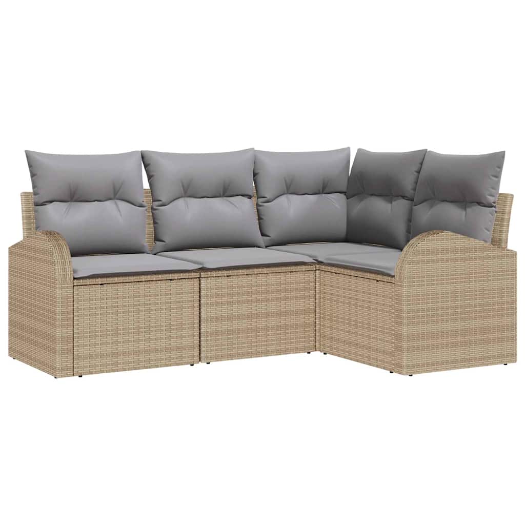 Tuinbankenset met kussen 4 pcs Beige en Licht Grijs poly rattan is nu te koop bij PeponiXL, paradijselijk wonen!