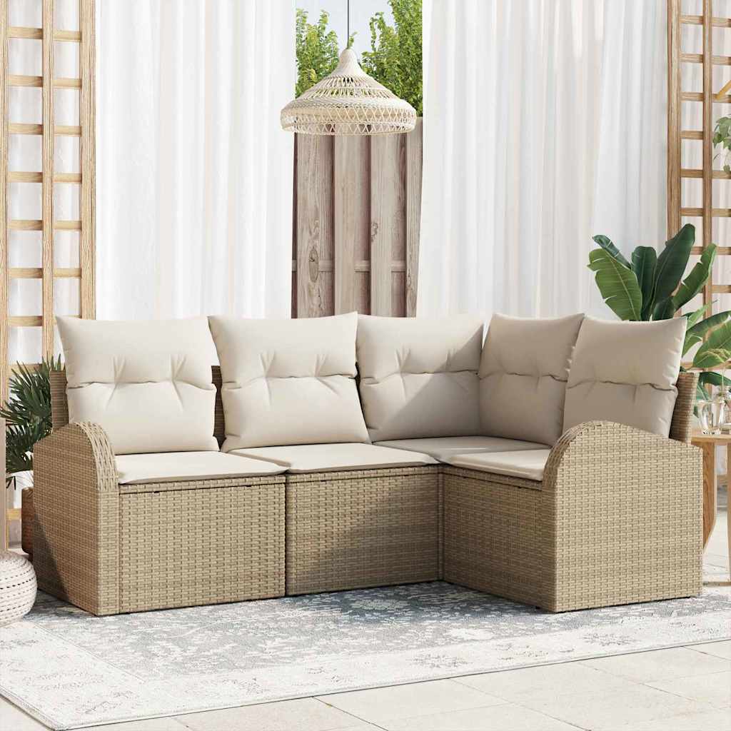 Tuinbankenset met kussen 4 pcs Beige en Wit poly rattan is nu te koop bij PeponiXL, paradijselijk wonen!
