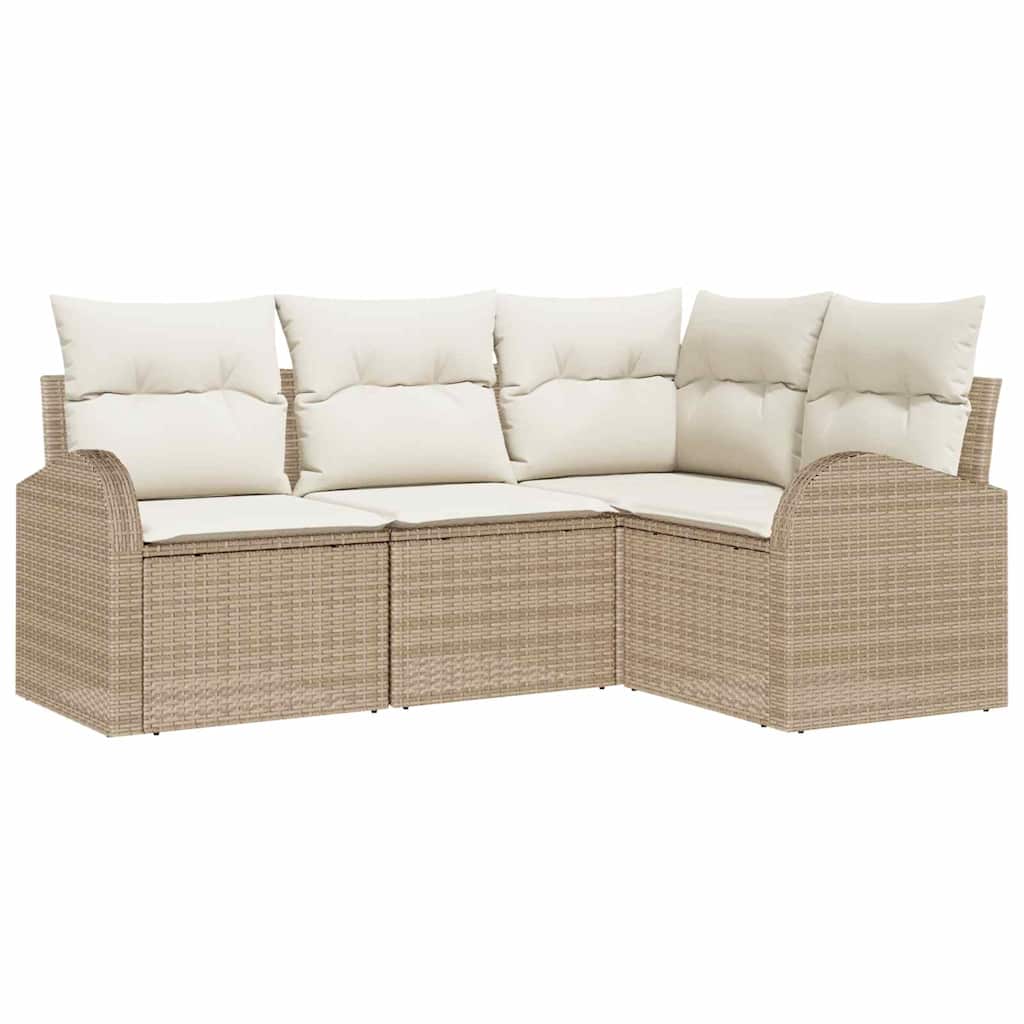 Tuinbankenset met kussen 4 pcs Beige en Wit poly rattan is nu te koop bij PeponiXL, paradijselijk wonen!