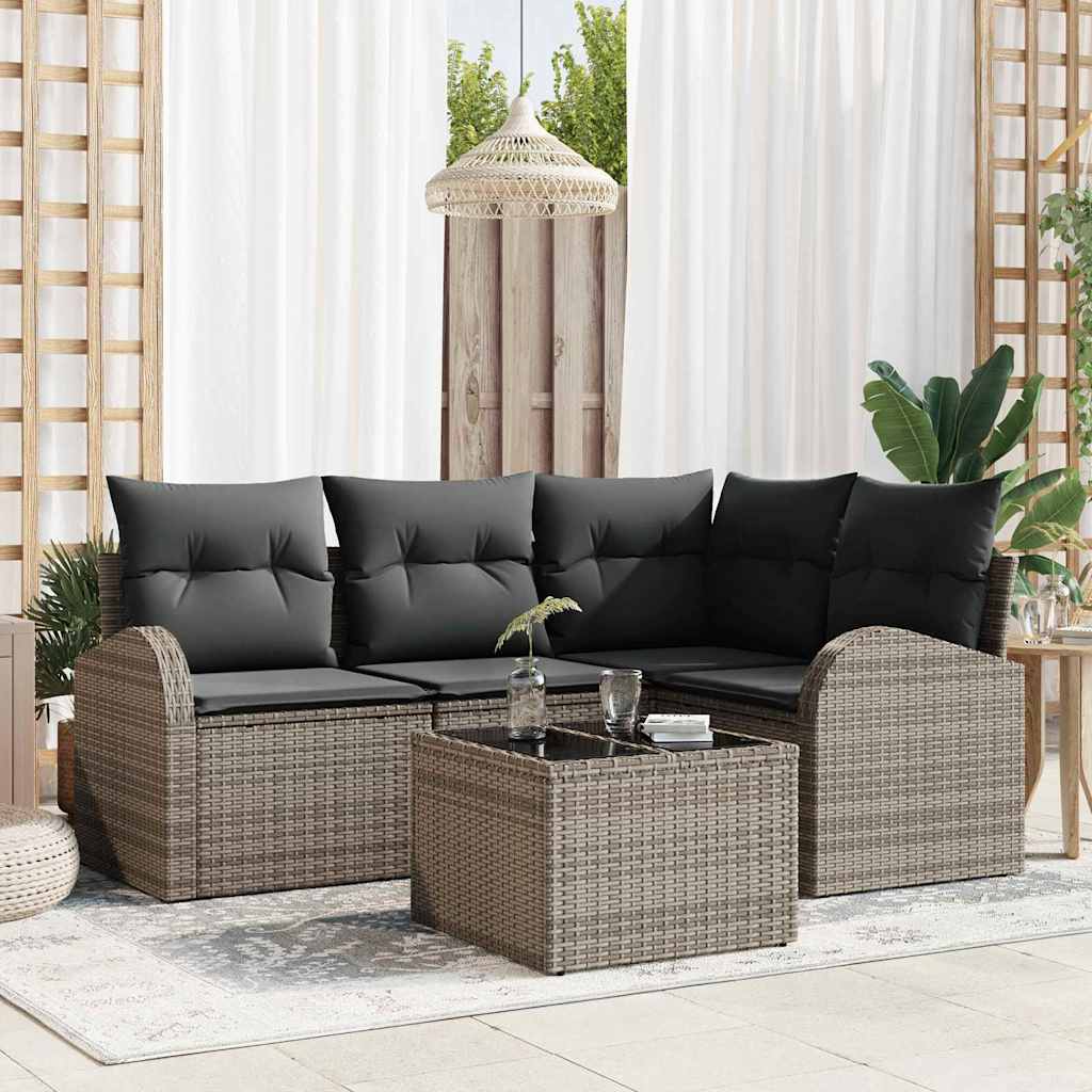 Tuinbankenset met kussen met opslag 5 pcs Grijs poly rattan is nu te koop bij PeponiXL, paradijselijk wonen!
