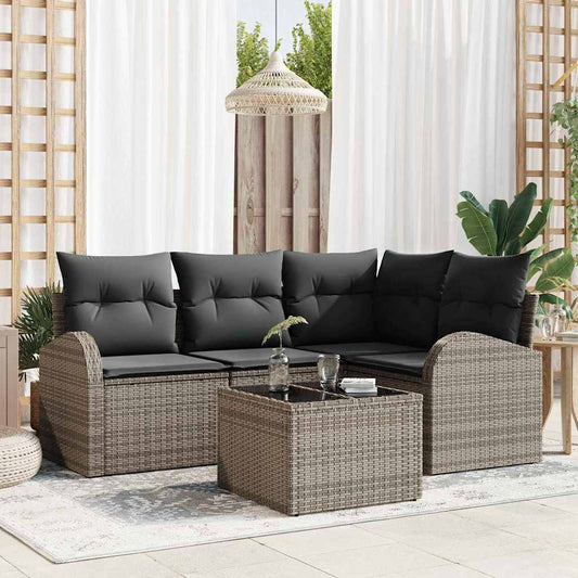Tuinbankenset met kussen met opslag 5 pcs Grijs poly rattan is nu te koop bij PeponiXL, paradijselijk wonen!