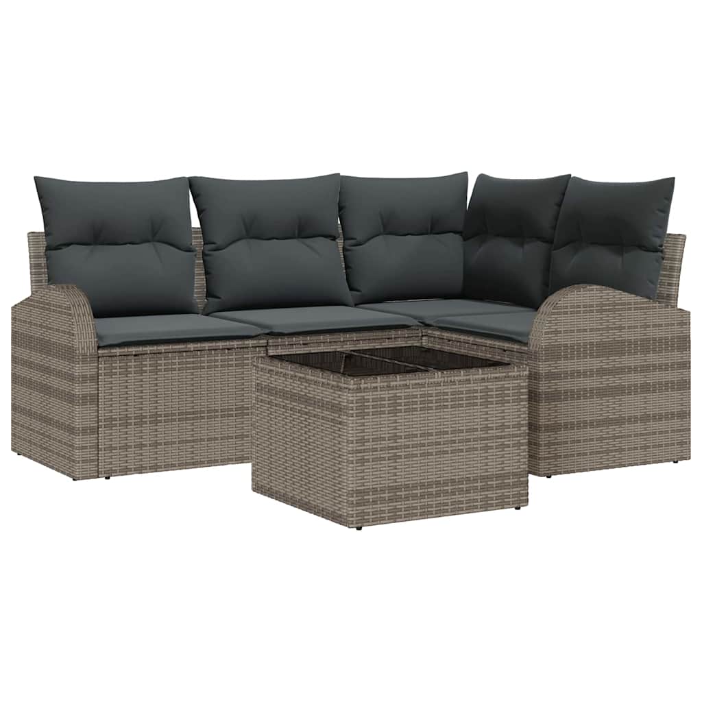 Tuinbankenset met kussen met opslag 5 pcs Grijs poly rattan is nu te koop bij PeponiXL, paradijselijk wonen!