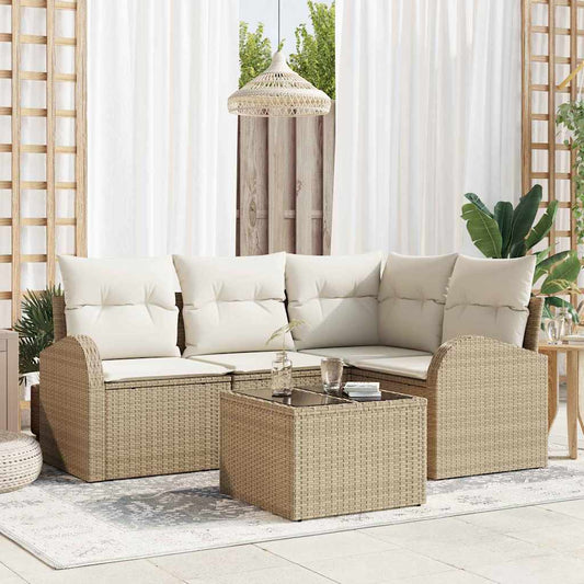 Tuinbankenset 5 st Beige en Wit poly rattan is nu te koop bij PeponiXL, paradijselijk wonen!