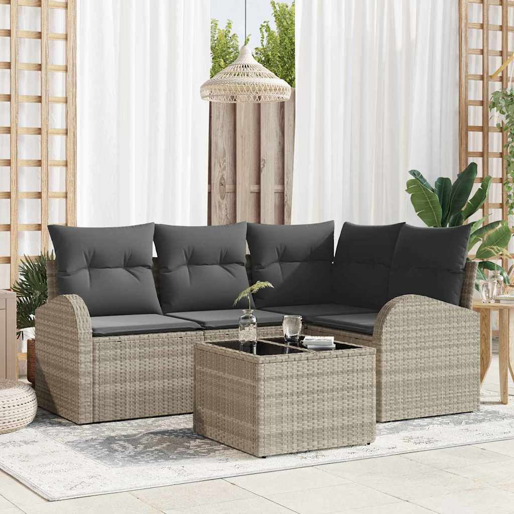 Tuinbankenset met kussen 5 pcs Lichtgrijs poly rattan is nu te koop bij PeponiXL, paradijselijk wonen!