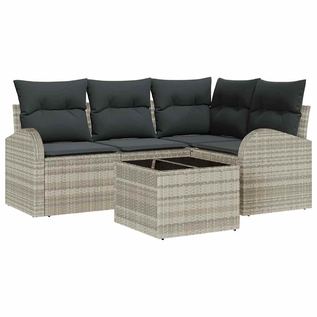 Tuinbankenset met kussen 5 pcs Lichtgrijs poly rattan is nu te koop bij PeponiXL, paradijselijk wonen!