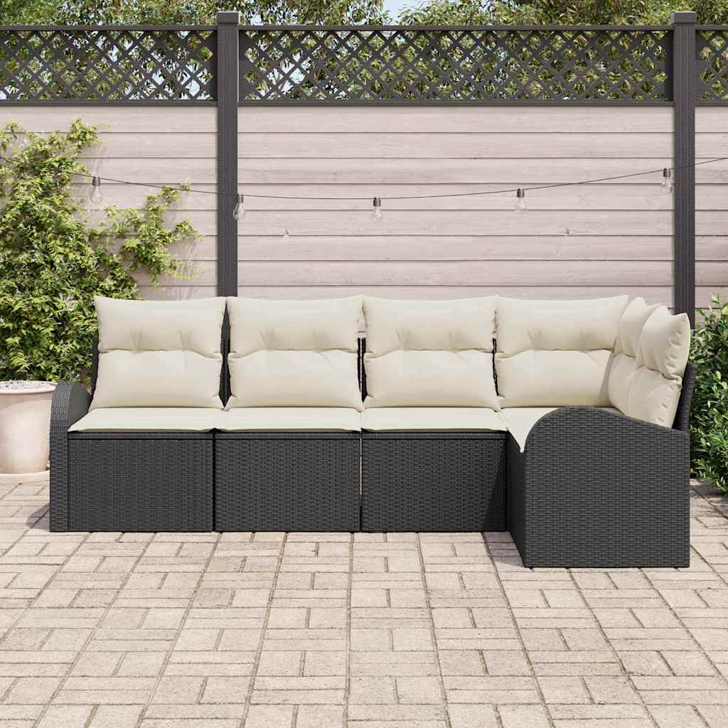 Tuinbankenset met kussen 5 pcs Zwart en Wit poly rattan is nu te koop bij PeponiXL, paradijselijk wonen!