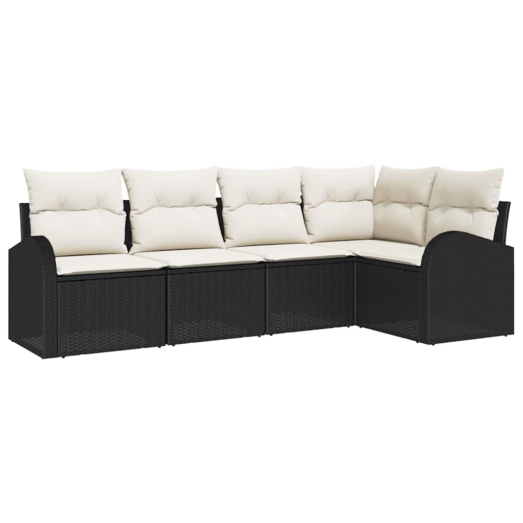 Tuinbankenset met kussen 5 pcs Zwart en Wit poly rattan is nu te koop bij PeponiXL, paradijselijk wonen!