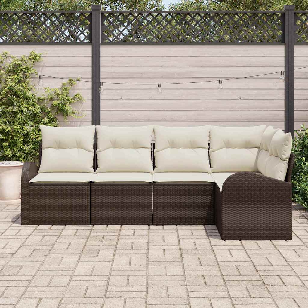 Tuinbankenset met kussen 5 pcs Bruin en wit poly rattan is nu te koop bij PeponiXL, paradijselijk wonen!