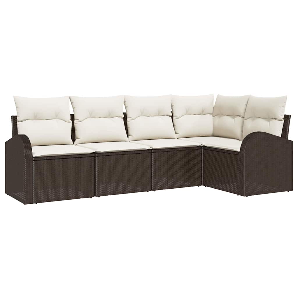 Tuinbankenset met kussen 5 pcs Bruin en wit poly rattan is nu te koop bij PeponiXL, paradijselijk wonen!