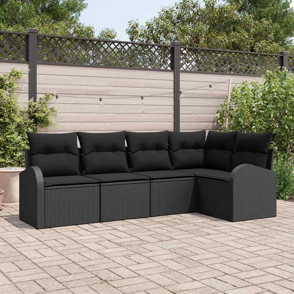 Tuinbankenset met kussen met opslag 5 pcs Zwart poly rattan is nu te koop bij PeponiXL, paradijselijk wonen!
