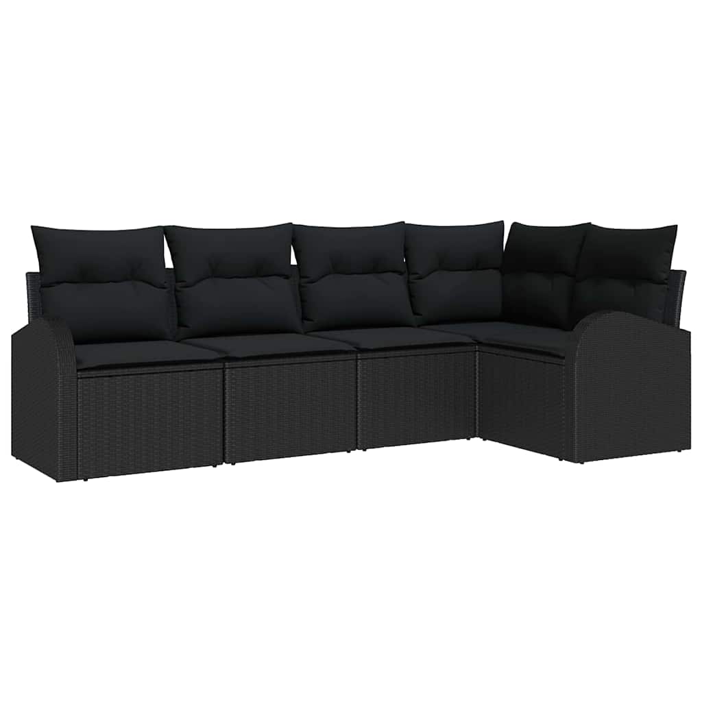 Tuinbankenset met kussen met opslag 5 pcs Zwart poly rattan is nu te koop bij PeponiXL, paradijselijk wonen!
