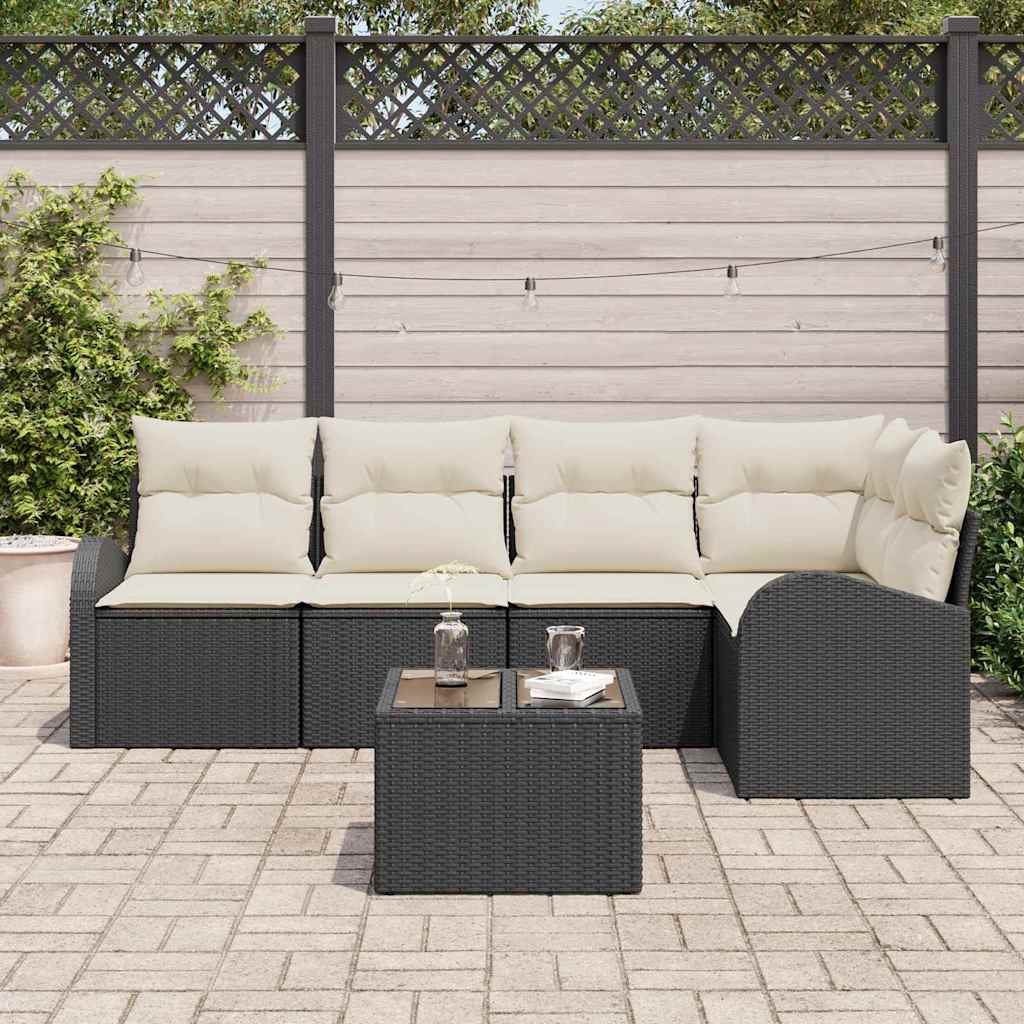 Tuinbankenset met kussen 6 pcs Zwart en Wit poly rattan is nu te koop bij PeponiXL, paradijselijk wonen!