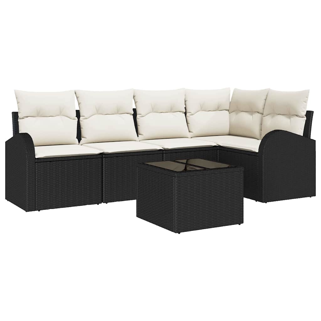 Tuinbankenset met kussen 6 pcs Zwart en Wit poly rattan is nu te koop bij PeponiXL, paradijselijk wonen!