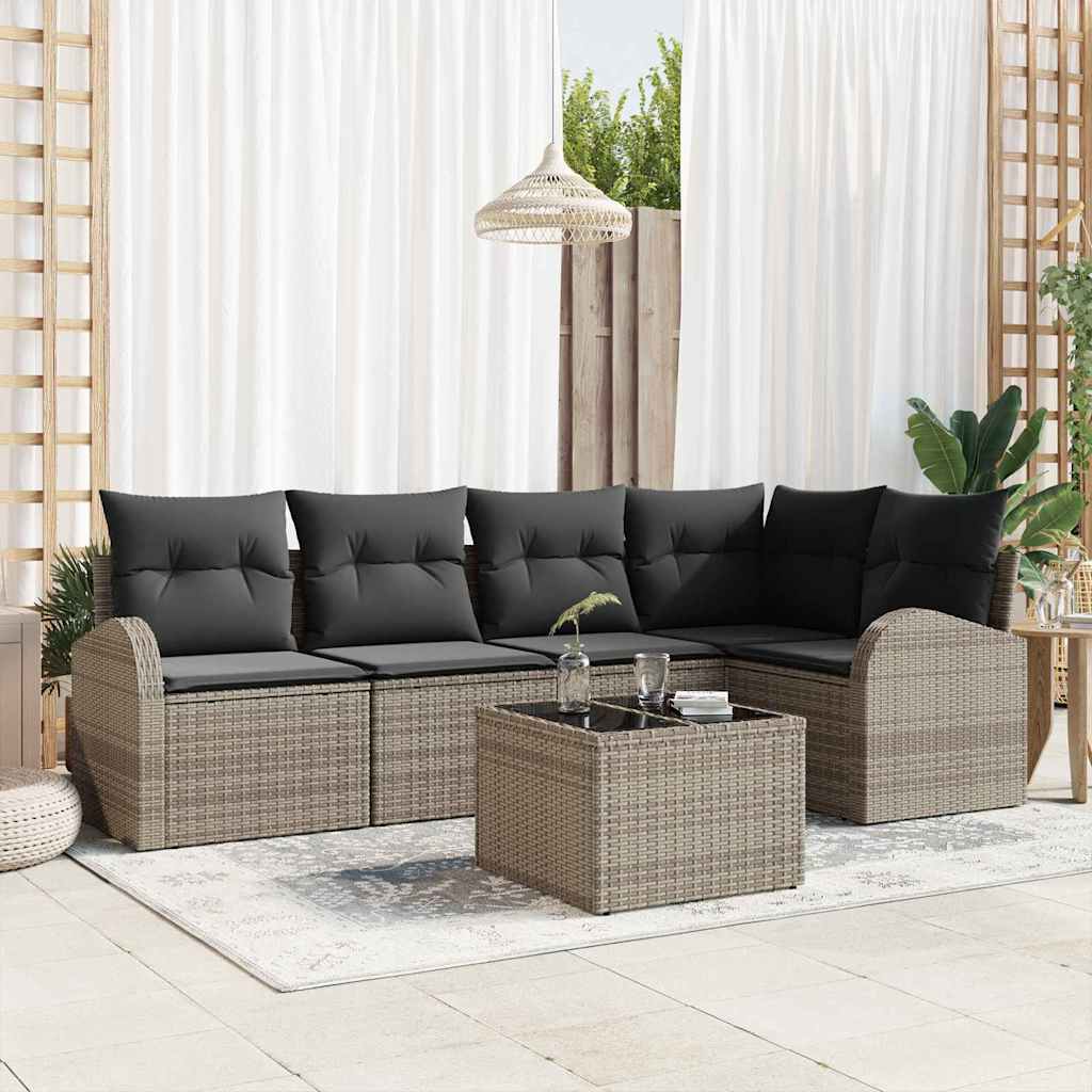 Tuinbankenset met kussen met opslag 6 pcs Grijs poly rattan is nu te koop bij PeponiXL, paradijselijk wonen!