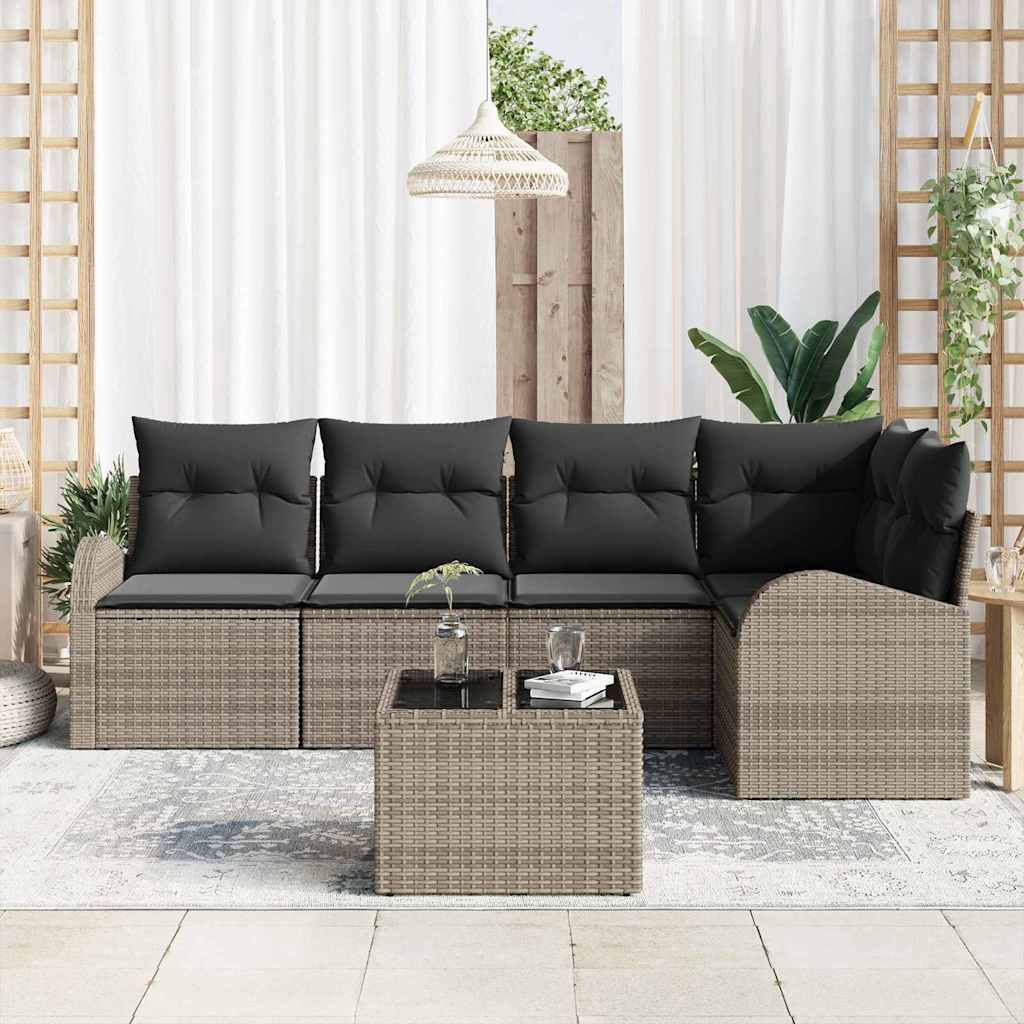 Tuinbankenset met kussen met opslag 6 pcs Grijs poly rattan is nu te koop bij PeponiXL, paradijselijk wonen!