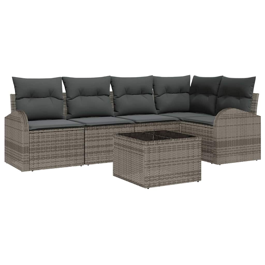 Tuinbankenset met kussen met opslag 6 pcs Grijs poly rattan is nu te koop bij PeponiXL, paradijselijk wonen!