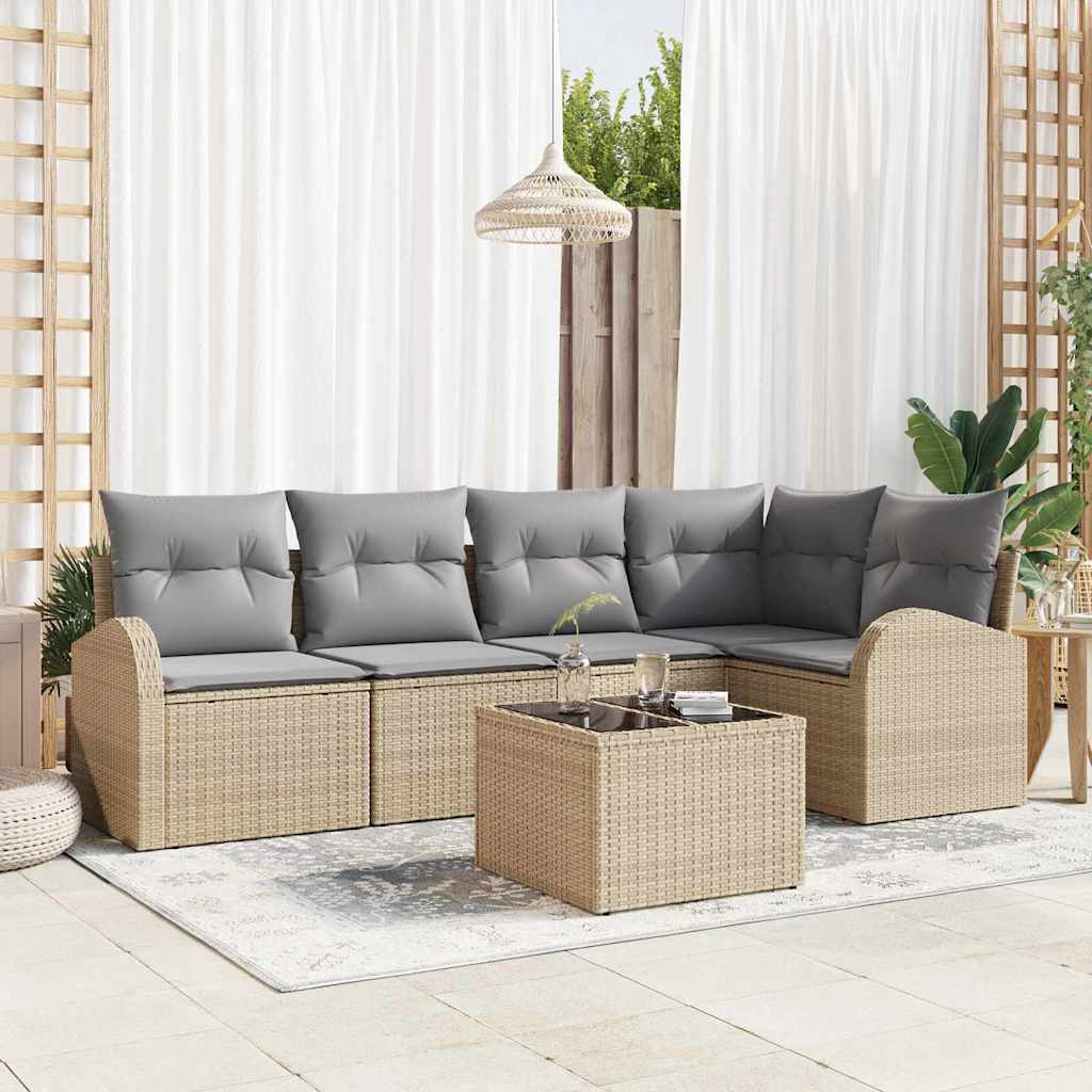 Tuinbankenset met kussen 6 pcs Beige en lichtgrijs poly rattan is nu te koop bij PeponiXL, paradijselijk wonen!