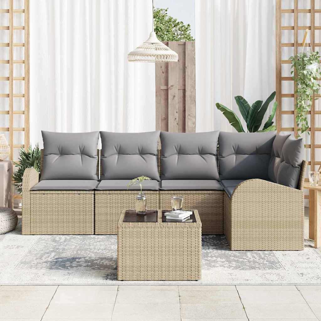 Tuinbankenset met kussen 6 pcs Beige en lichtgrijs poly rattan is nu te koop bij PeponiXL, paradijselijk wonen!